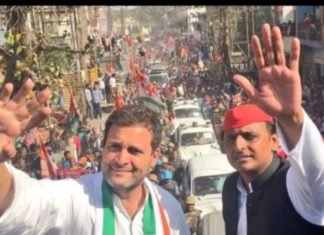 इलाहाबाद रोड़ शो में राहुल-अखिलेश ने किया शक्ति प्रदर्शन, अमित शाह ने फूंका शंख rahul-and-akhilesh