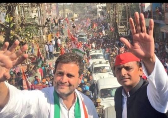 इलाहाबाद रोड़ शो में राहुल-अखिलेश ने किया शक्ति प्रदर्शन, अमित शाह ने फूंका शंख rahul-and-akhilesh