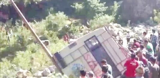 खाई में गिरी बस
