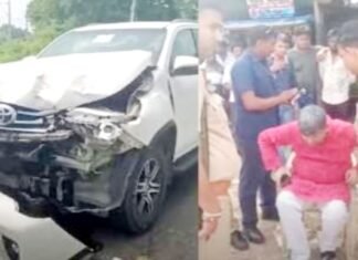 यूपी के शिक्षा मंत्री का एक्सीडेंट, भर्ती, गाड़ी के उड़े परखच्चे दुर्घटनाग्रस्त गाड़ी