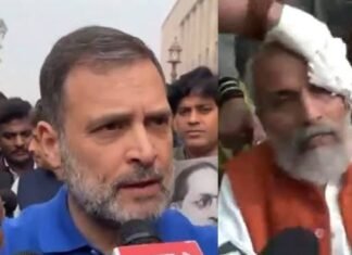 संसद में हंगामा धक्क-मुक्की, भाजपा सांसद के सिर में लगी चोट, राहुल ने आरोप किया खारिज संसद में हंगामा