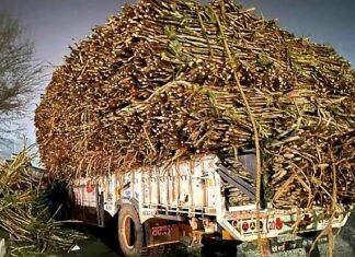 गन्‍ना से भरा ट्रक