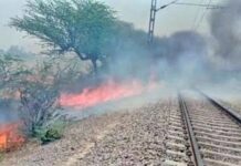 पटरी के किनारे आग