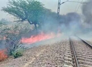 पटरी के किनारे आग