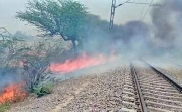 पटरी के किनारे आग