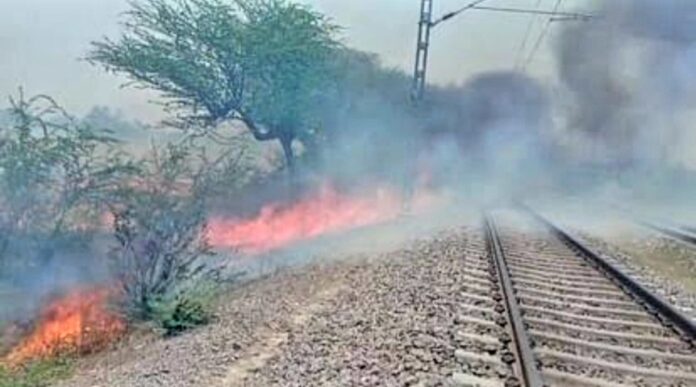 पटरी के किनारे आग