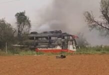 जयपुर में फिर बड़ा हादसा, हाईटेंशन लाइन की चपेट में आई मजदूरों की बस में लगी आग, दो की मौत, कई घायल बस में आग
