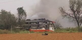 जयपुर में फिर बड़ा हादसा, हाईटेंशन लाइन की चपेट में आई मजदूरों की बस में लगी आग, दो की मौत, कई घायल बस में आग