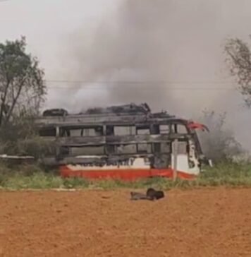जयपुर में फिर बड़ा हादसा, हाईटेंशन लाइन की चपेट में आई मजदूरों की बस में लगी आग, दो की मौत, कई घायल बस में आग