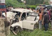 पुलिया से टकराई तेज रफ्तार कार, चालक सिपाही समेत लिफ्ट लेने वाले दो लोगों की भी मौत, दो युवक घायल तेज रफ्तार कार
