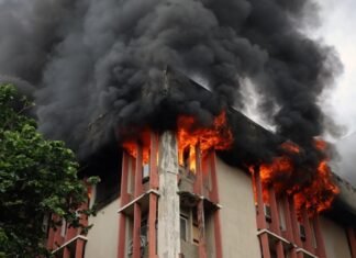 जवाहर भवन की चौथी मंजिल पर लगी भीषण आग, मचा हड़कंप जवाहर भवन में आग