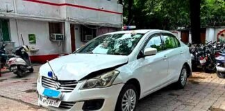 शहीद पथ पर अनियंत्रित वाहनों की चपेट में आई IPS अफसर की गाड़ी, बाल-बाल बचे DIG हेमराज मीणा शहीद पथ